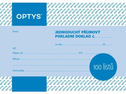 OPTYS 1067, Příjmový doklad A6, jednoduchý, 100 listů