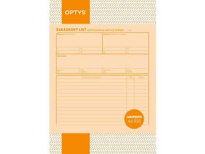 OPTYS 1084, Zakázkový list A4, samopropisovací, 100 listů