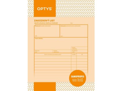 OPTYS 1085, Zakázkový list A5, samopropisovací, 100 listů