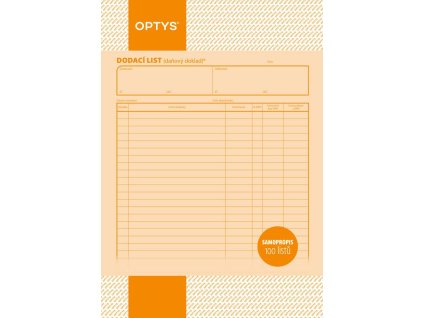 OPTYS 1076, Dodací list A4, samopropisovací, 100 listů