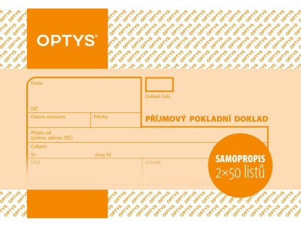OPTYS 1091, Příjmový doklad A6, samopropisovací, 2 x 50 listů