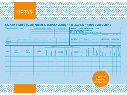 OPTYS 1174, Záznam o době řízení vozidla a bezpeč. přestávkách Karbon A4, 100 listů