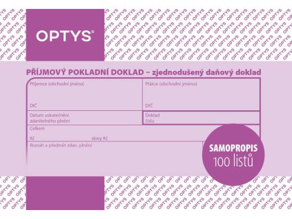 OPTYS 1304, Příjmový doklad A6, zjednodušený, samopropisovací, 100 listů