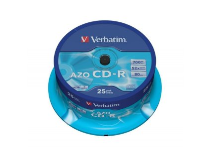 verbatim disk cd r 52x 700mb crystal azo spindl 25ks