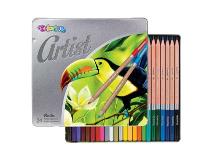 colorino artist pastelky drevene kulate kovovy box 24 barev