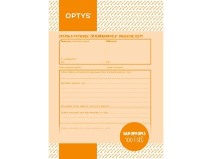 OPTYS 1217, Zpráva o provedení kontroly a čištění spalinové cesty A5, samopropisovací, 100 listů