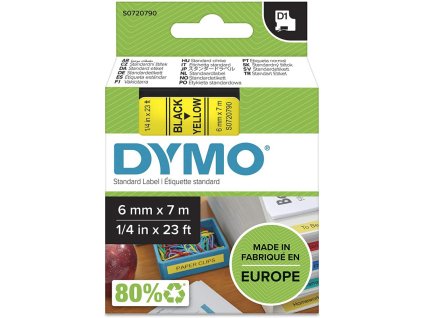 dymo 43618 polyester paska d1 6mm x 7m typ d1 cerna na zlute s0720790
