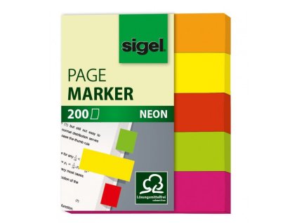 samolepici zalozky sigel obdelnik 50x12 mm 5 barev po 40 utrzcich neon celobarevne