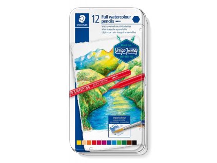 staedtler watercolour pencils sada pastelek vodovych a akvarelovych 12 barev kovova krabicka