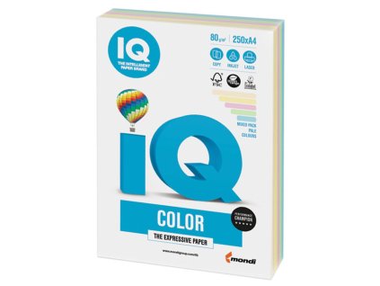 iq color barevny papir a4 80g mix pastelovych barev 5x50 ks
