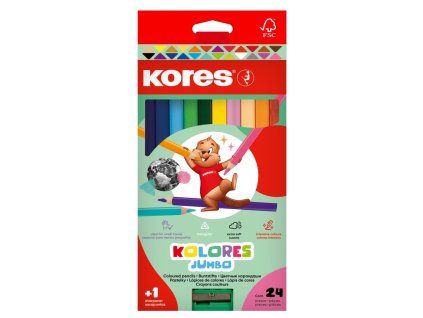 kores kolores jumbo trojhranne pastelky 5 mm s orezavatkem 24 barev