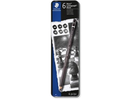 staedtler mars lumograph black 100b g6 sada umeleckych tuzek 6 ruznych tvrdosti v kovove krabicce