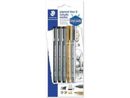 staedtler 308 liner a metalicky popisovac rada design journey pigment sada 5 ks