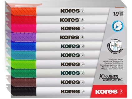 Kores K-Marker Whiteboard, popisovač na bílé tabule a flipcharty, tenký kulatý hrot sada 10ks