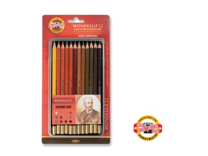 koh i noor mondeluz 3722 sada pastelek akvarelovych 12 ks hneda rada kovova kazeta