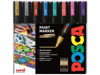 posca sada akrylovych popisovacu metalickych stredni hrot 25 mm 8 ks uni pc 5m