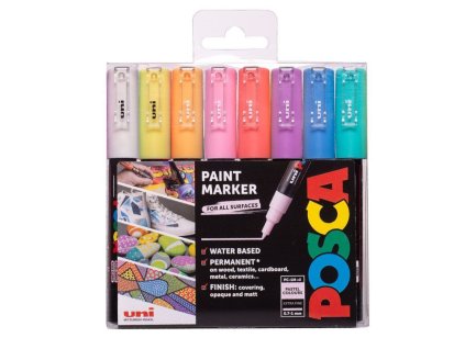 posca sada akrylovych popisovacu tenky hrot pastelove barvy 1 mm set 8 ks uni pc 1m