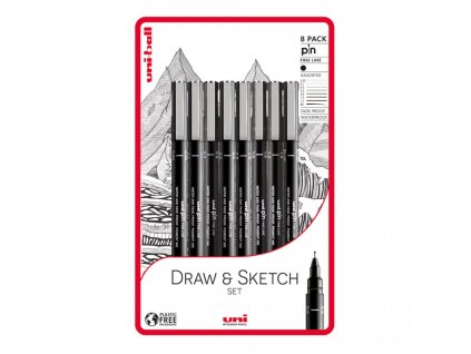 Uni Ball, PIN - Draw and Sketch sada 8 ks linerů, černá