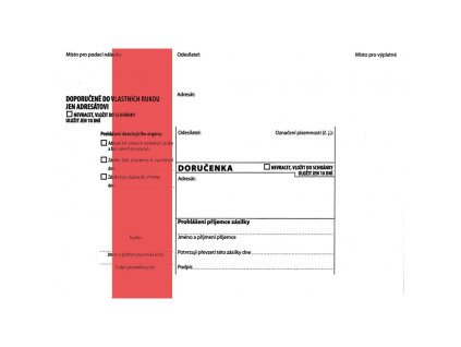 dorucenka b6 cerveny pruh text velikost 125x176 mm baleni po 100 ks