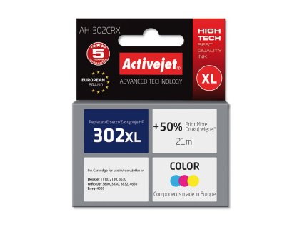 ah 302crx inkoustova cartridge activejet hp f6u67ae barevna c302xl 21ml