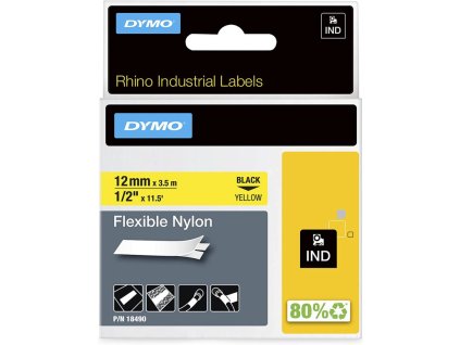 dymo stitky 18490 ohebny nylon 12mm x 35 m typ rhino cerna na zlute s0718080