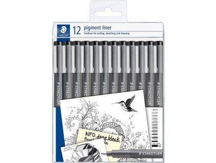 staedtler fineliner 308 cerny pigment liner sada 12 ks ruzne sirky stopy