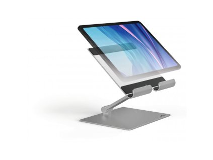 durable rise 8940 kovovy stolni drzak tabletu s flexibilnim ramenem stribrny