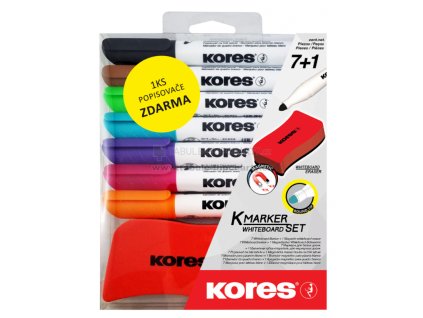 Kores K-Marker Whiteboard, popisovač na bílé tabule a flipcharty, sada 7 barev s houbičkou