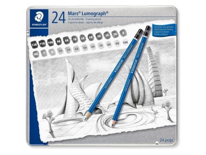staedtler mars lumograph 100 sada tuzek 24 ruznych tvrdosti v kovove krabicce