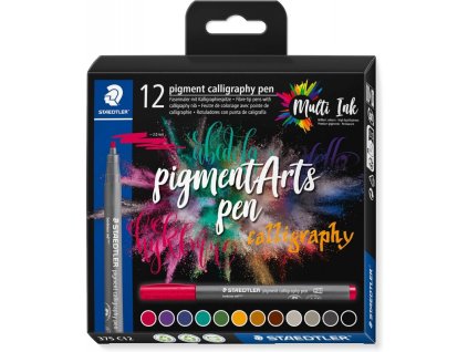 STAEDTLER Pigment Art Pen, kaligrafický popisovač, sada 12 různých barev, síla 2 mm