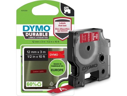 dymo 1978366 vinylova paska 12mm x 3m typ d1 bila na cervene