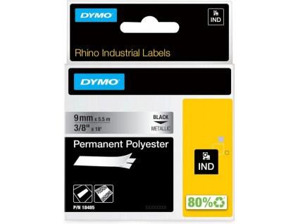dymo stitky 18485 permanentni polyesterova paska rhino d1 9 mm x 55 m cerna na metalicke
