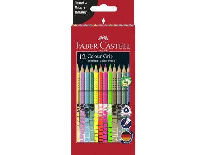 faber castell 3 hranne pastelky sada 12 ks grip zona pastel neon metallic