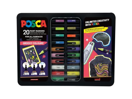 akrylovy popisovac posca sada groovy colours 20 ks v kovovem boxu vc navodu
