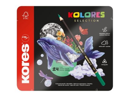 kores kolores premium trojhranne pastelky v kovove krabicce sada 24 ks