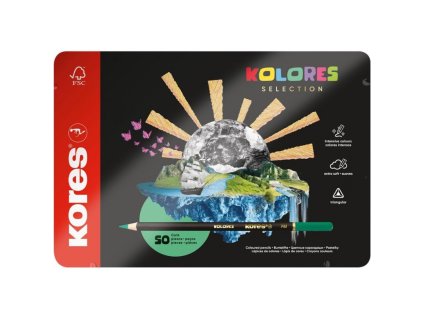 kores kolores premium trojhranne pastelky v kovove krabicce sada 50 ks