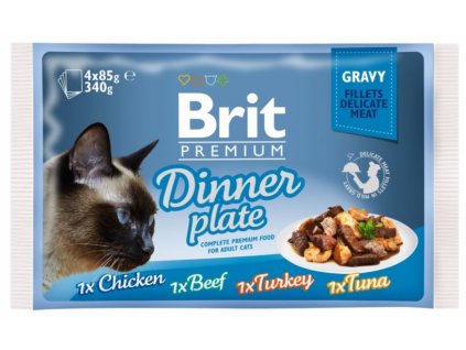 4473 brit premium cat delicate fillets in gravy dinner plate 340g 4x85g