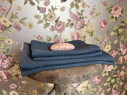 Bavlněný ručník s vaflovým vzorem - tmavě modrý - jeans