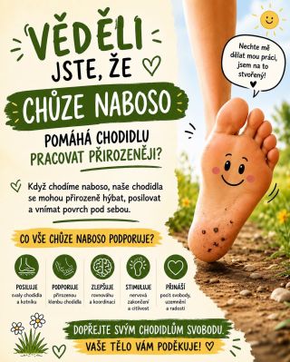 Chůze naboso není jen letní trend 👣 Pomáhá chodidlu přirozeně pracovat, zapojuje svaly, podporuje rovnováhu i vnímání...