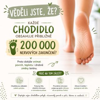 👣 Věděli jste, že? Každé chodidlo obsahuje přibližně 200 000 nervových zakončení. Právě díky nim dokážeme vnímat povrch...