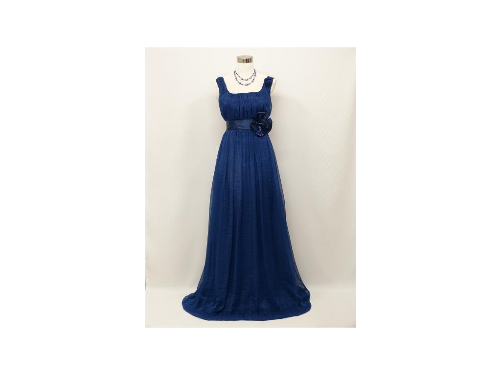 Modré společenské šaty empírového střihu vhodné i pro těhotné 38-50 