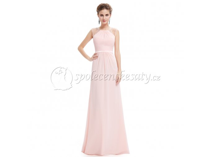 Růžové dlouhé společenské šaty jemné L187