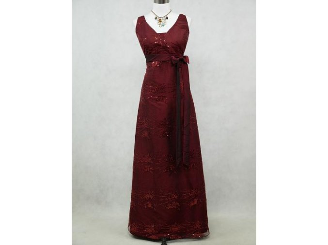 Červené bordó vínové společenské šaty na široká ramínka s krajkou