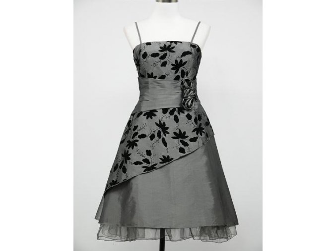 Šedé stříbrné krátké retro šaty s potiskem DR0153a