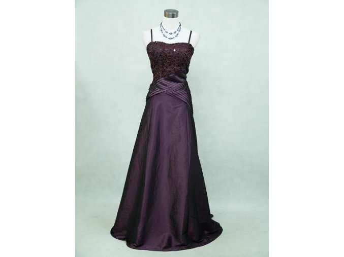 Fialové dlouhé společenské šaty křížené sklady s flitry na ples svatbu