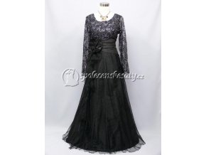 Černé dlouhé společenské šaty s rukávem 4147