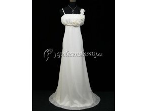 Krémové dlouhé společenské svatební šaty s provazem pod prsy pro těhotné
