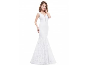 Bílé dlouhé úzké svatební šaty krajkové (2)
