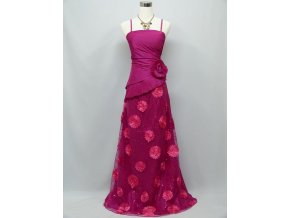 Růžové dlouhé společenské levné plesové šaty s krajkou a kytkami
