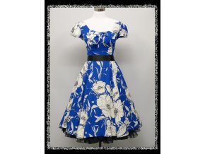Modré bílé společenské letní krátké šaty do tanečních DR1671a